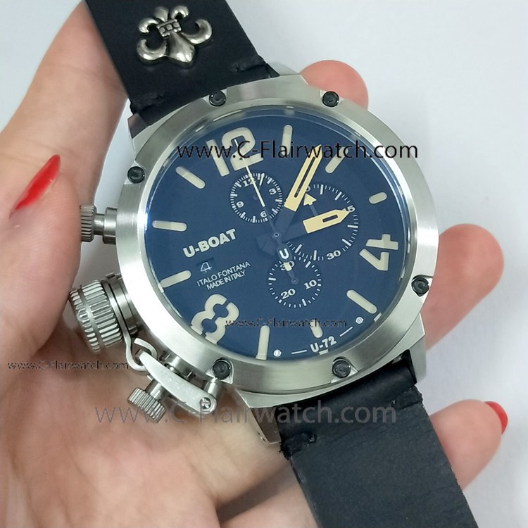 Copy U Boat U-72 Chronograph Ss Black Dial Watch - Free Warranty